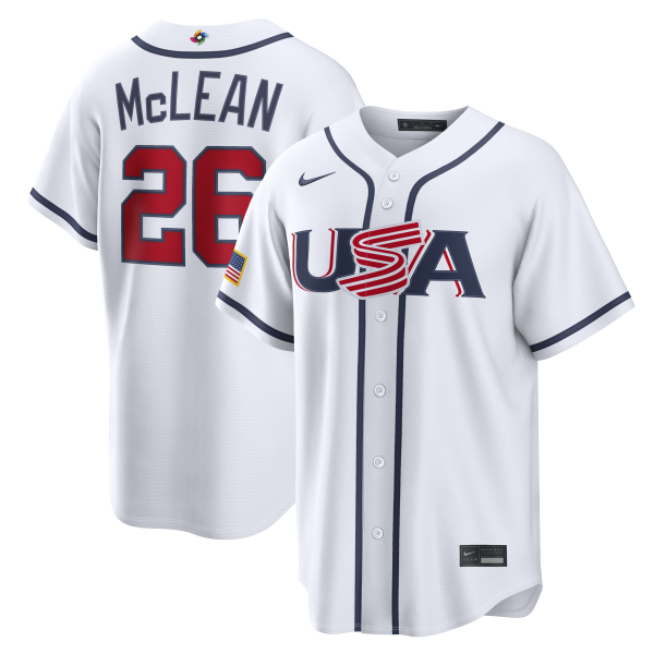 Men's USA Baseball Nolan McLean Nike White 2026 World Baseball Classic Home Stadium Jersey