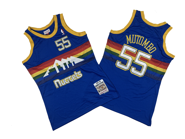 Men's Denver Nuggets #55 Dikembe Mutombo Mitchell and Ness 1991-92 Blue Classics Snow Mountain NBA Jersey