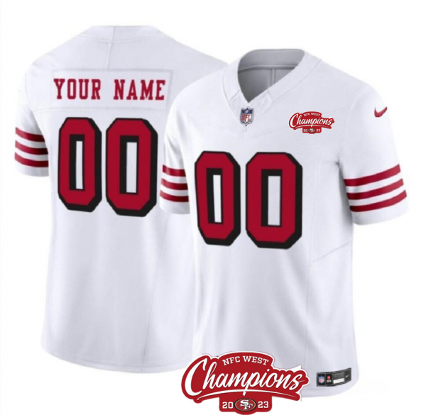 Men's San Francisco 49ers Active Player Custom White 2023 F.U.S.E. NFC West Champions Patch Alternate Stitched NFL Jersey