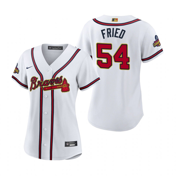 Women's #54 Max Fried Atlanta Braves White 2022 Gold Program MLB Jersey