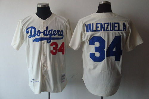 Mitchell And Ness Los Angeles Dodgers #34 Fernando Valenzuela Stitched Cream MLB Jersey