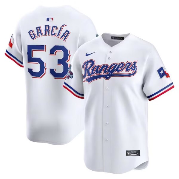 Men's #53 Adolis Garcia Texas Rangers Nike Home 2023 World Series Champions Limited White Jersey