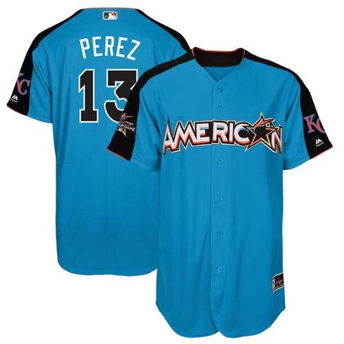 Kansas City Royals #13 Salvador Perez Blue 2017 All-Star American League Stitched MLB Jersey