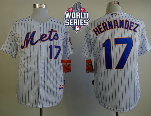 New York Mets #17 Keith Hernandez White(Blue Strip) Home Cool Base W/2015 World Series Patch Stitched MLB Jersey