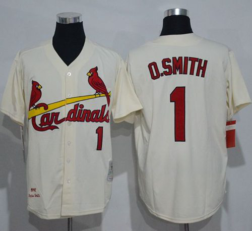 Mitchell And Ness St. Louis Cardinals #1 Ozzie Smith Cream Throwback Stitched MLB Jersey