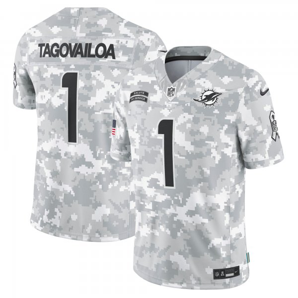 Men's Miami Dolphins #1 Tua Tagovailoa Nike Arctic Camo 2024 Salute to Service Limited Jersey