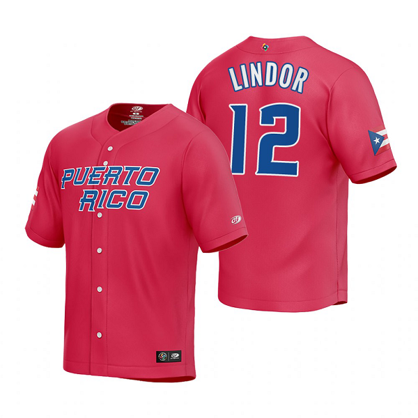 Puerto Rico Baseball Francisco Lindor Red 2023 World Baseball Classic Jersey