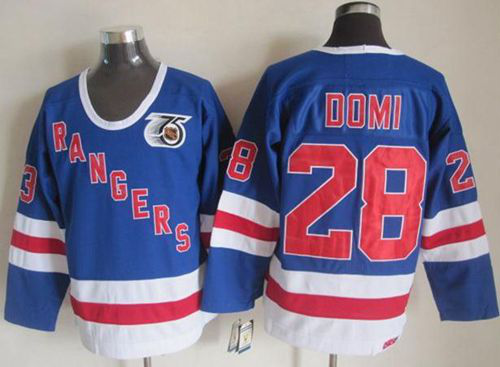 New York Rangers #28 Tie Domi Blue CCM 75TH Stitched NHL Jersey