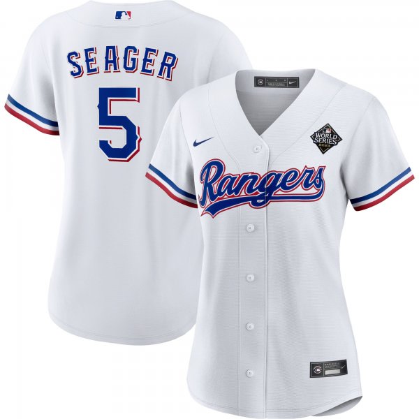 Women's Texas Rangers #5 Corey Seager Nike White 2023 World Series Replica Player Jersey