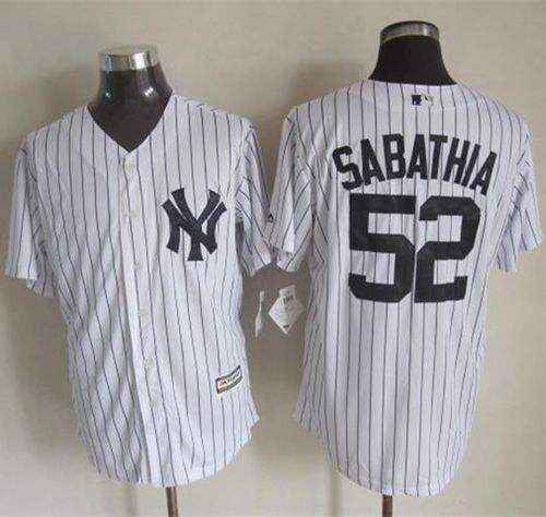 New York Yankees #52 C.C. Sabathia White Strip New Cool Base Stitched MLB Jersey