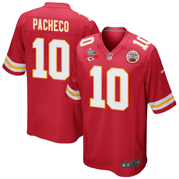 Isiah Pacheco #10 Kansas City Chiefs Super Bowl LVII Champions 3 Stars Men's Game Red NFL Jersey