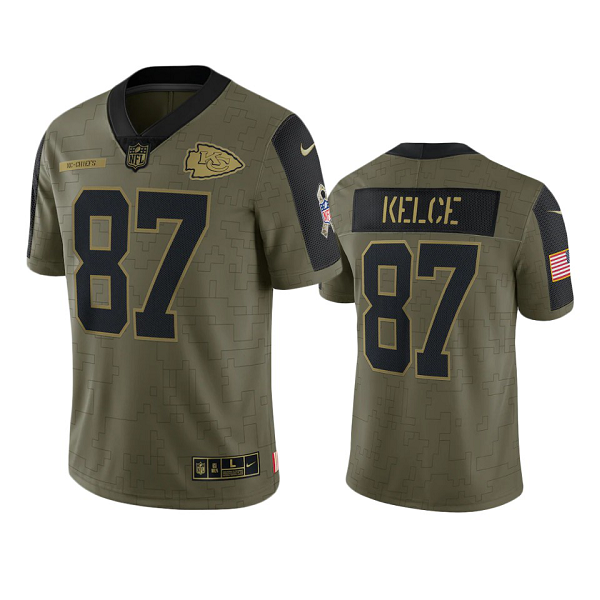 Kansas City Chiefs Travis Kelce Olive 2021 Salute To Service Limited Men's NFL Jersey