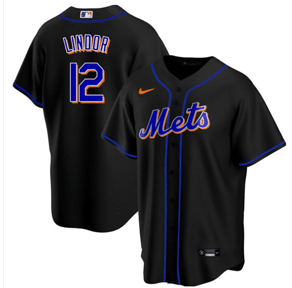 Men's #12 Francisco Lindor New York Mets Black Coolbase All Stitched Jersey