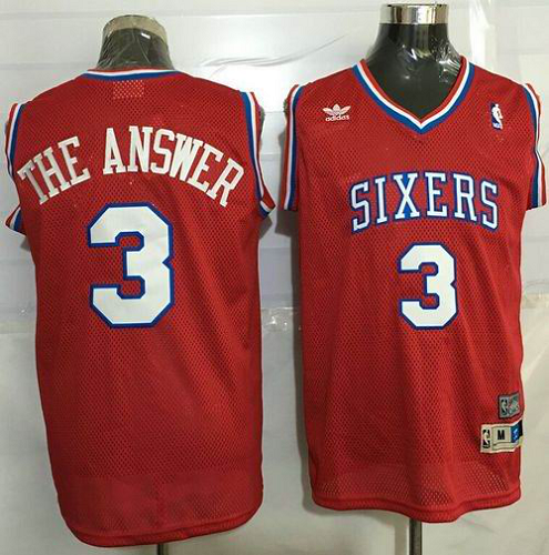 Men's Philadelphia 76ers #3 Allen Iverson Red Throwback "The Answer" Stitched NBA Jersey