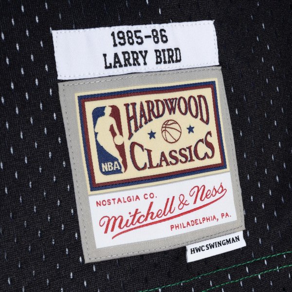 Men's Boston Celtics Larry Bird Mitchell & Ness Black/Kelly Green Hardwood Classics 1985/86 Split Swingman Jersey