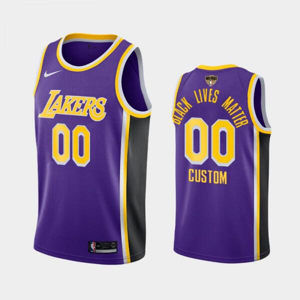 Men's Los Angeles Lakers #00 Custom Black Lives Matter Statement 2020 NBA Finals Bound Purple NBA Jersey