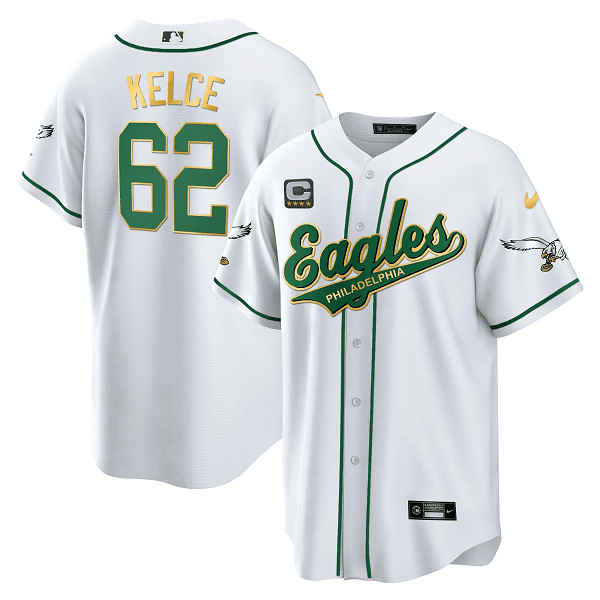 Men's Philadelphia Eagles #62 Jason Kelce White Baseball Stitched Jersey