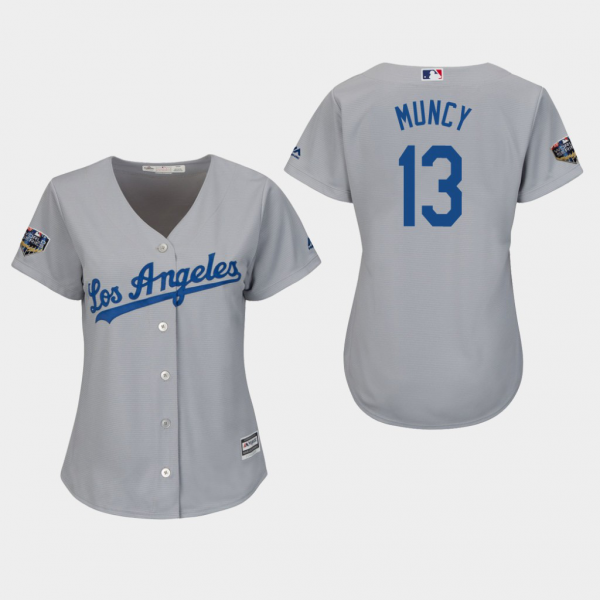 Women's Los Angeles Dodgers #13 Max Muncy Road Gray 2018 World Series Cool Base Jersey Jersey