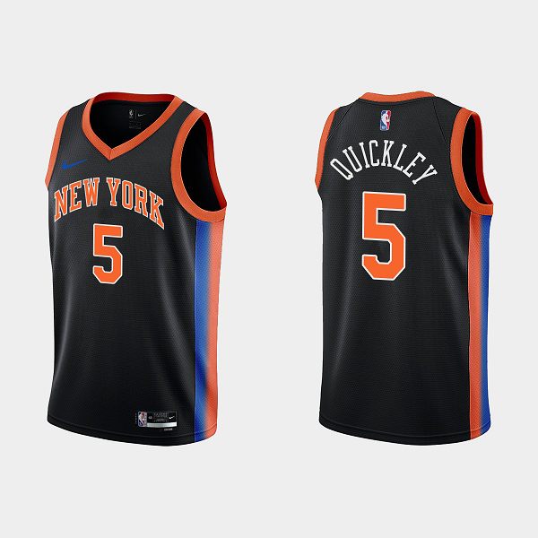 Men's New York Knicks #5 Immanuel Quickley 2022-23 City Edition Black Swingman NBA Jersey