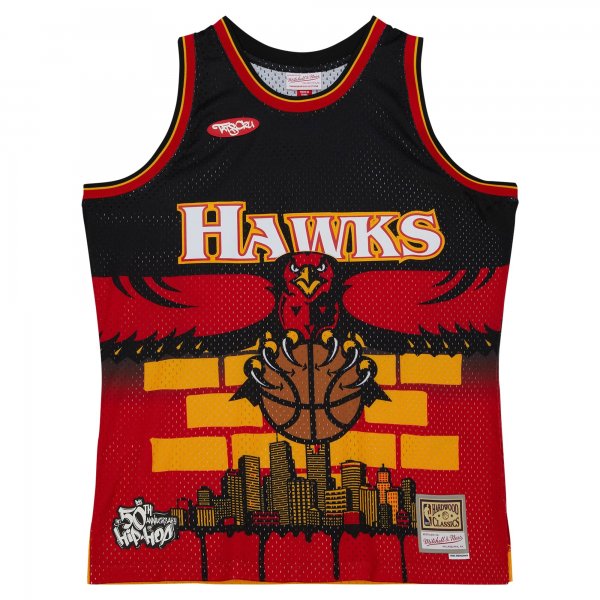 Men's Atlanta Hawks Mitchell & Ness x Tats Cru Black Hardwood Classics Fashion Jersey