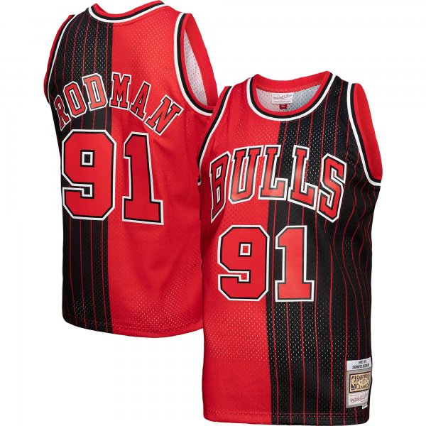 Men's Chicago Bulls Mitchell & Ness Red/Black Big & Tall Hardwood Classics 1995/96 Split Swingman Jersey