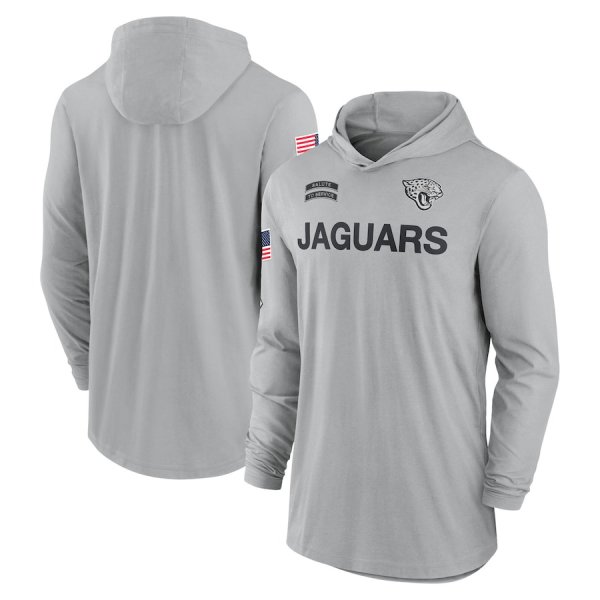 Men's Nike Gray Jacksonville Jaguars 2024 Salute to Service Lightweight Performance Long Sleeve Hoodie T-Shirt