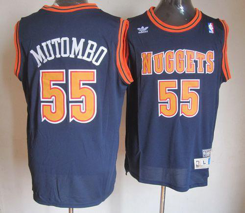 Men's Denver Nuggets #55 Dikembe Mutombo Dark Blue Swingman Throwback Stitched NBA Jersey