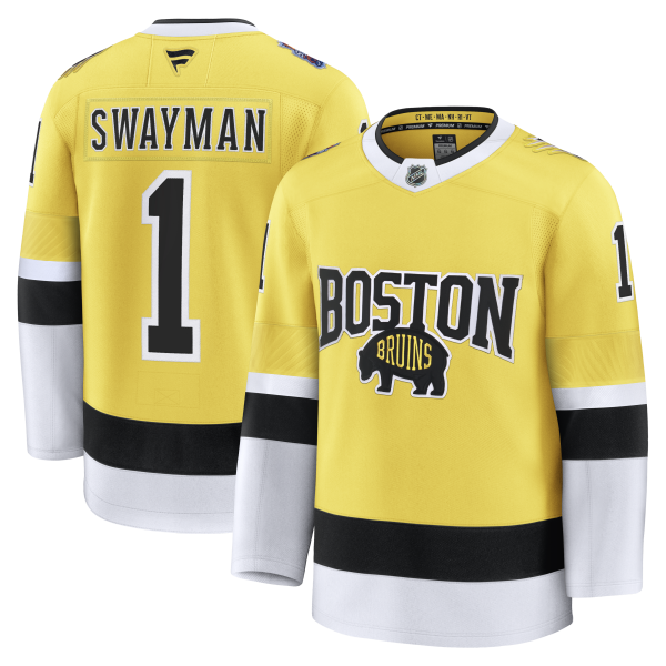 Men's Boston Bruins #1 Jeremy Swayman Gold 2026 NHL Stadium Series Premium Jersey