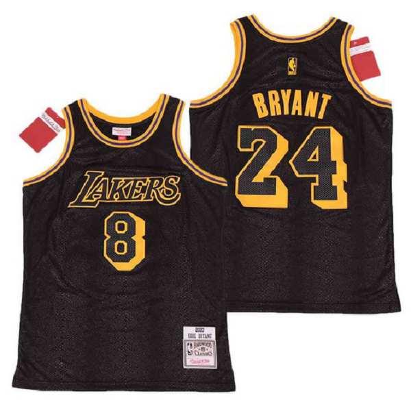 Men's Los Angeles Lakers #8 #24 Kobe Bryant Black Hardwood Classics Soul Swingman Throwback Jersey