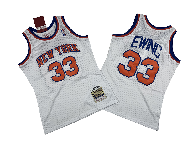 Men's New York Knicks #33 Patrick Ewing 1985-86 White Mitchell and Ness Stitched NBA Jersey