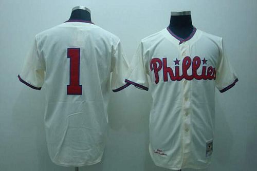 Mitchell And Ness Philadelphia Phillies #1 Richie Ashburn Stitched Cream Throwback MLB Jersey