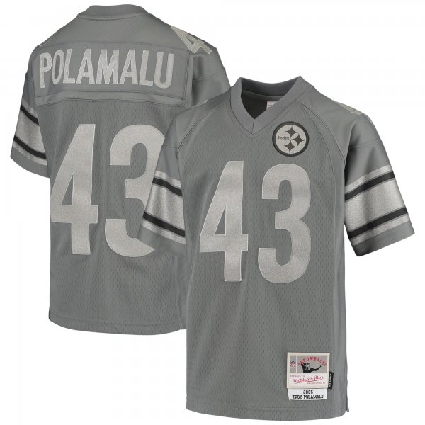 Youth Pittsburgh Steelers Troy Polamalu Mitchell & Ness Charcoal 2005 Retired Player Metal Replica Jersey