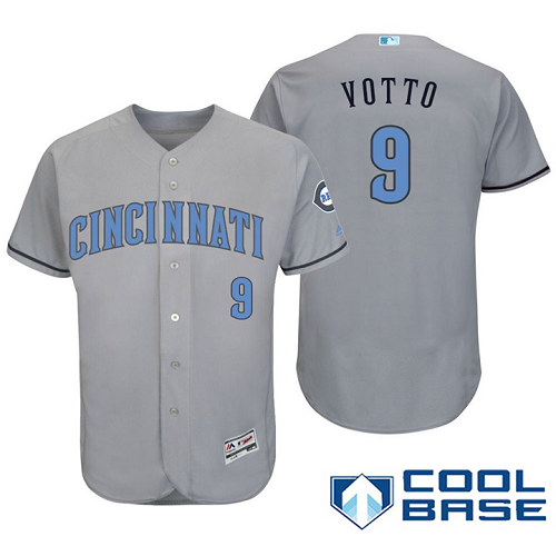 Cincinnati Reds #9 Joey Votto Gray Majestic Fashion 2016 Father's Day Cool Base Jersey