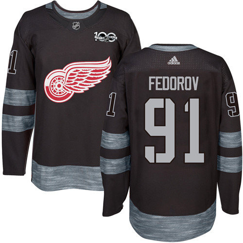 Detroit Red Wings #91 Sergei Fedorov Black 1917-2017 100th Anniversary Stitched NHL Jersey