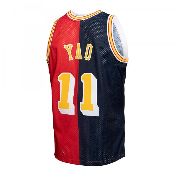 Men's Houston Rockets Yao Ming Mitchell & Ness Navy/Red Hardwood Classics 2004/05 Split Swingman Jersey