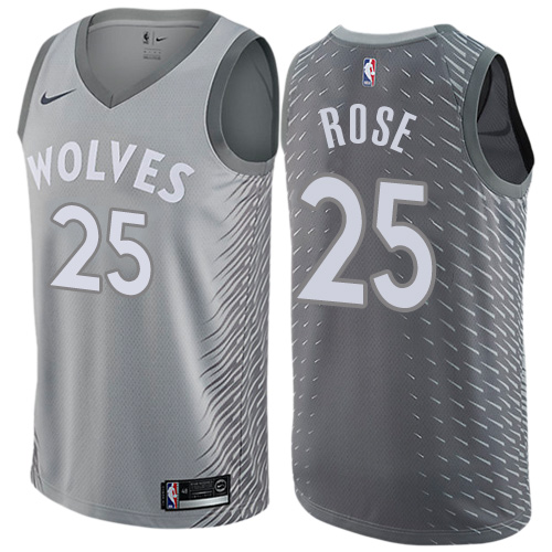 Men's Nike Minnesota Timberwolves #25 Derrick Rose Silver Swingman City Edition NBA Jersey