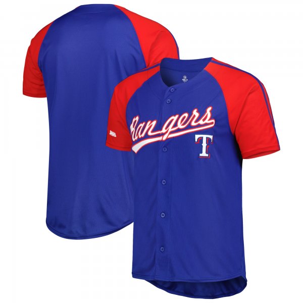 Men's Texas Rangers Stitches Royal Button-Down Raglan Fashion Jersey