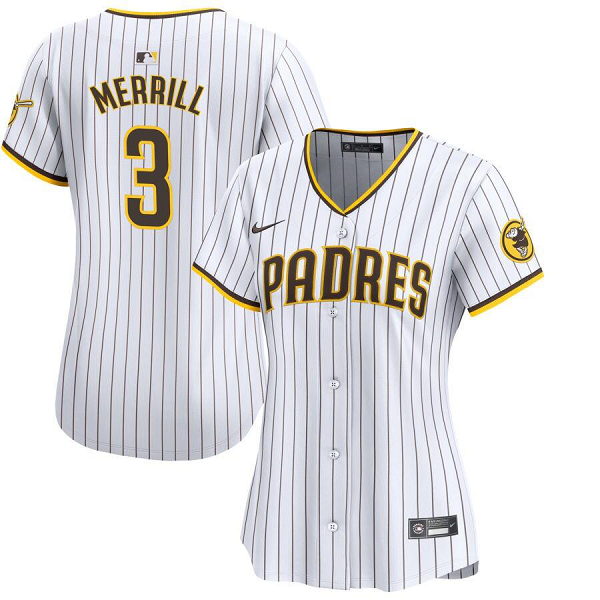 Women's San Diego Padres #3 Jackson Merrill White Home Limited Jersey