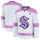 Men's Seattle Kraken Fanatics White 2024 Hockey Fights Cancer Practice Jersey