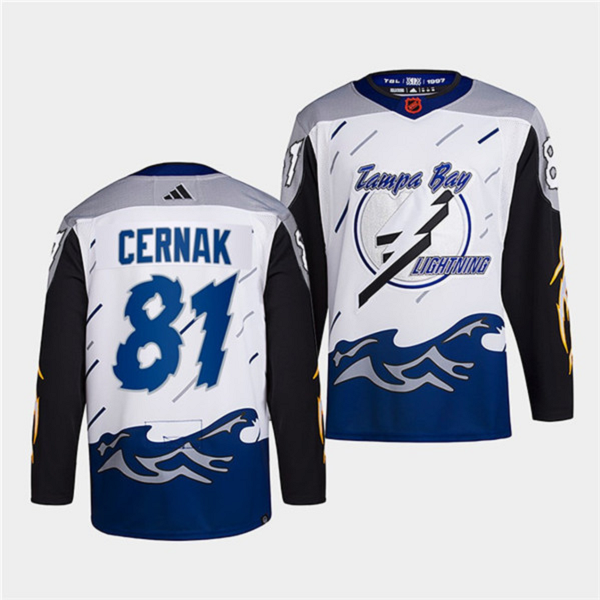 Men's Tampa Bay Lightning #81 Erik Cernak White 2022 Reverse Retro NHL Jersey