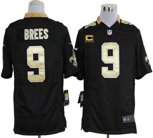 Nike New Orleans Saints #9 Drew Brees Black Team Color With C Patch Men's Stitched NFL Game Jersey