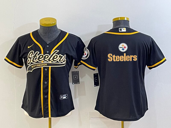 Women's Pittsburgh Steelers Blank Black Stitched Baseball Cool Base Jersey