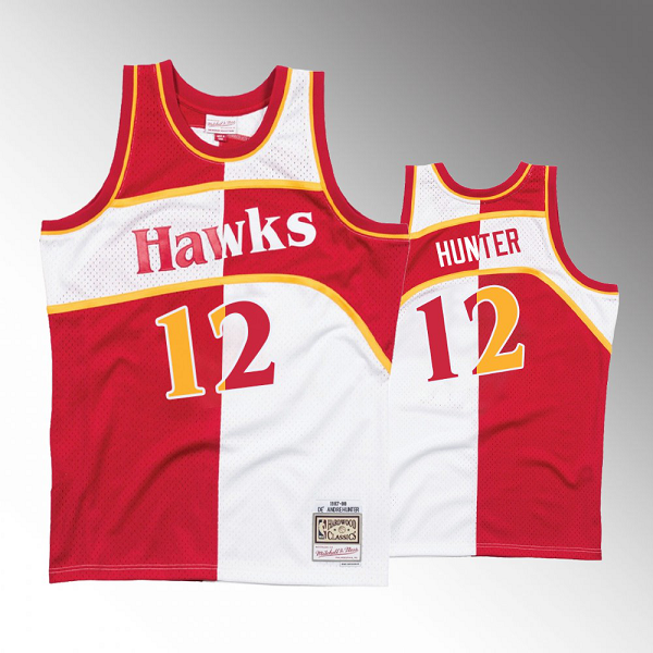 Men's Atlanta Hawks #12 De'Andre Hunter Split White Red Jersey