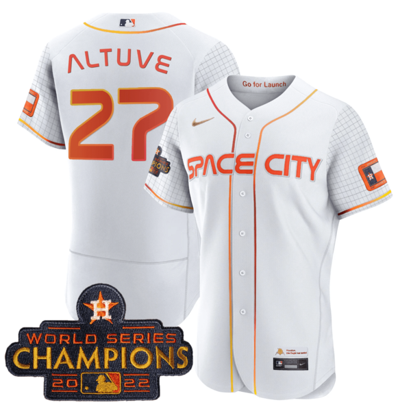 Men's Houston Astros #27 Jose Altuve 2023 Space City Champions Flex Base White Jersey