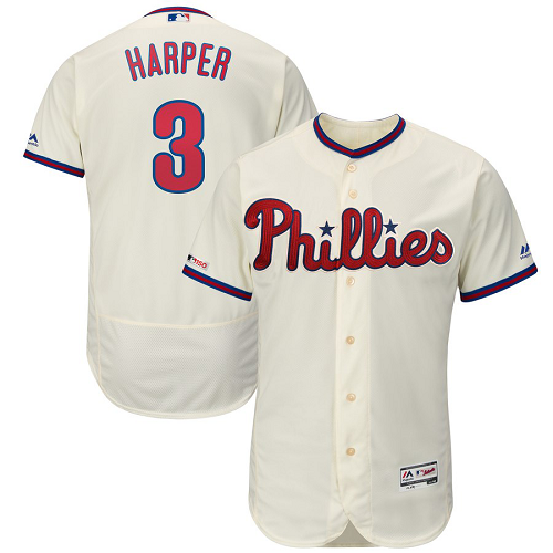 Men's Philadelphia Phillies #3 Bryce Harper Majestic Cream Alternate Flex Base Collection Player MLB Jersey