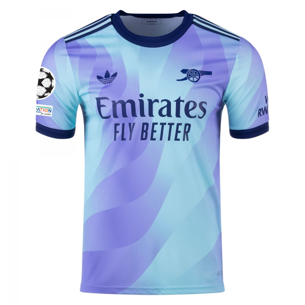 adidas Arsenal Declan Rice Third Jersey w/ Champions League Patches 24/25 (Clear Aqua/Light Flash Purple)