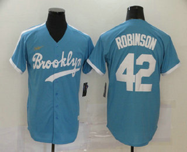 Men's Los Angeles Dodgers #42 Jackie Robinson Light Blue Stitched MLB Cool Base Cooperstown Collection Nike Jersey