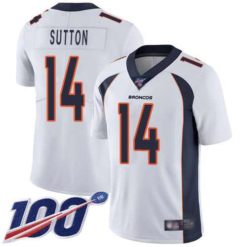 Men's Denver Broncos #14 Courtland Sutton White Stitched NFL 100th Season Vapor Limited Jersey