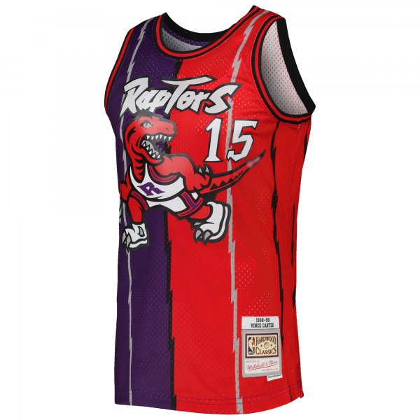 Men's Toronto Raptors Vince Carter Mitchell & Ness Purple/Red Hardwood Classics 1998/99 Split Swingman Jersey