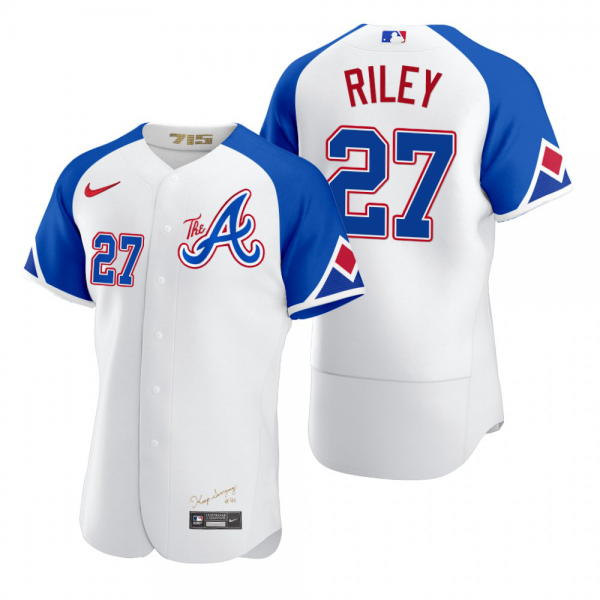 Men's Atlanta Braves #27 Austin Riley White 2023 City Connect Flex Base Jersey